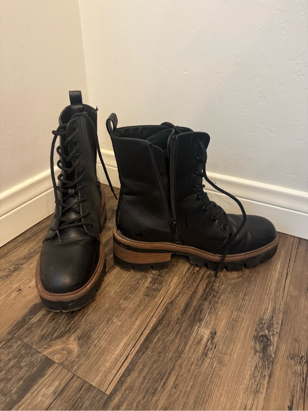 MIA Black Combat Boots with Brown Lug Sole